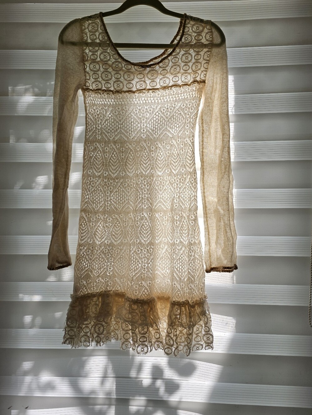 Free People Rare Vintage Wool Alpaca Blend Open Lace Long Sleeve Dress - XS